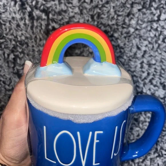 Rae Dunn LOVE IS BLIND rainbow topper mug NEW - Picture 2 of 4